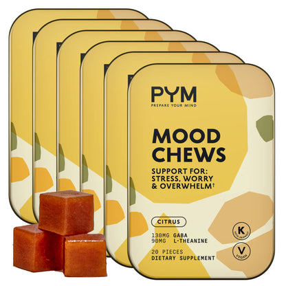 PYM Citrus Mood Chews – 120 Count for Stress Support | GABA 130 mg, L-Theanine 90 mg | Vegan, Gluten-Free, No Added Sugar | USA Made