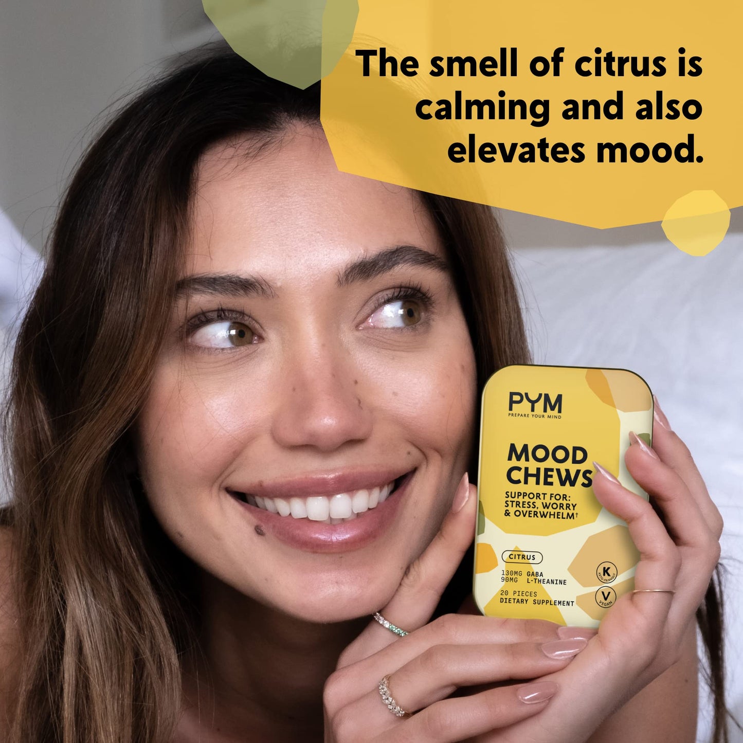 PYM Citrus Mood Chews – 120 Count for Stress Support | GABA 130 mg, L-Theanine 90 mg | Vegan, Gluten-Free, No Added Sugar | USA Made
