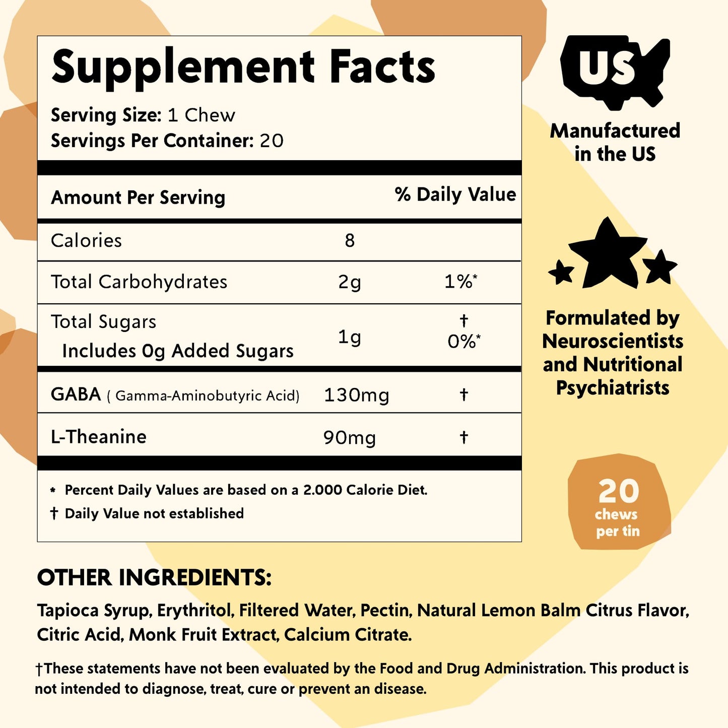 PYM Citrus Mood Chews – 120 Count for Stress Support | GABA 130 mg, L-Theanine 90 mg | Vegan, Gluten-Free, No Added Sugar | USA Made