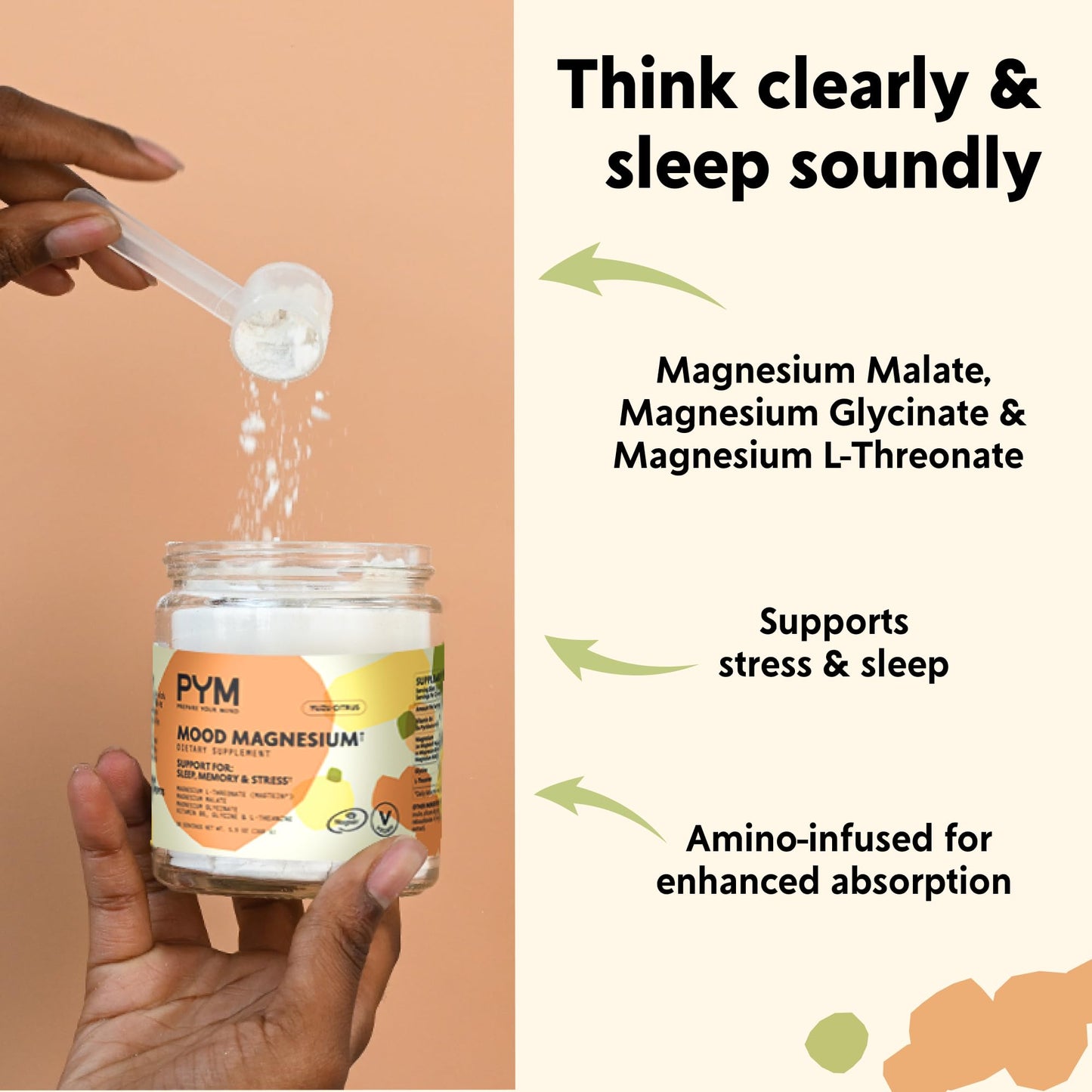 PYM Mood Magnesium Powder (30 Servings) – Magnesium Glycinate, L-Threonate & Malate for Mind & Mood Support