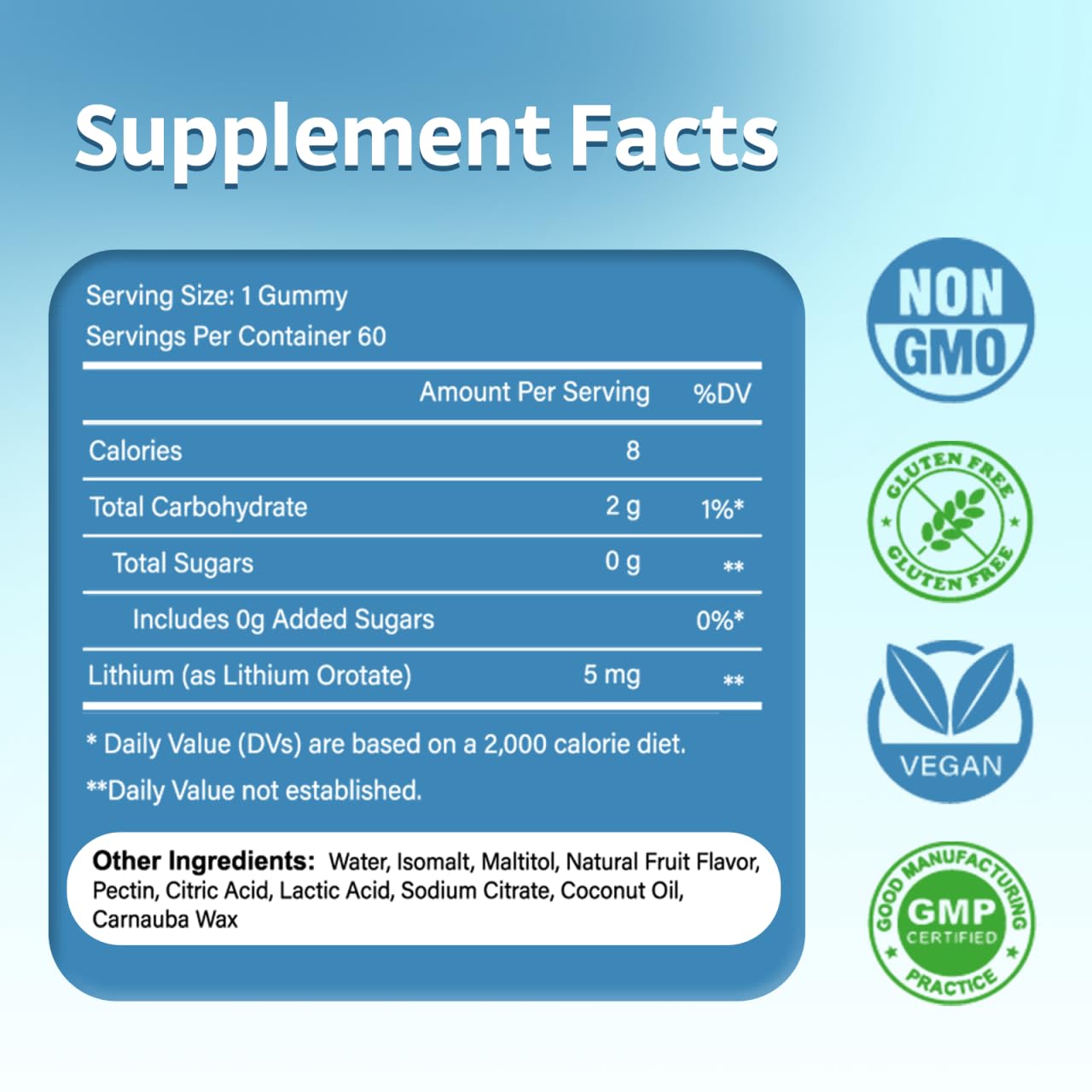 PYUNAFIT Lithium Orotate 5mg Gummies – Sugar Free, Brain Health & Cognitive Support | 60 Count