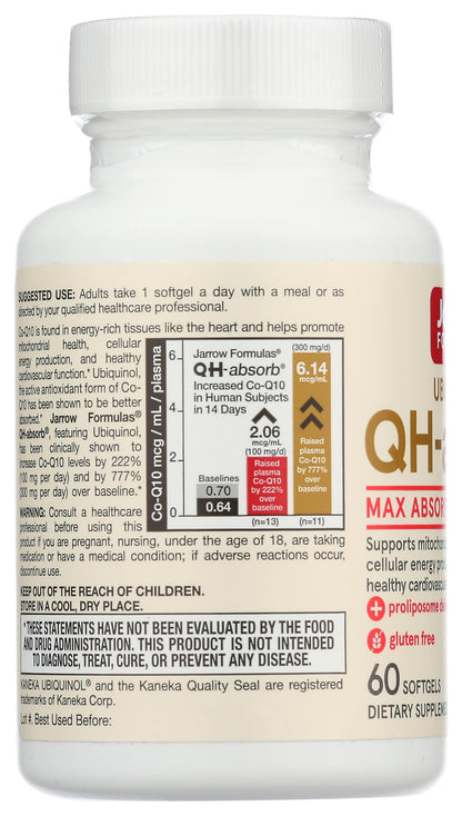 Jarrow Formulas QH-absorb 200 mg Co-Q10 Softgels – High Absorption, 60 Servings