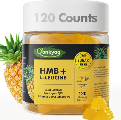 Q'ankyaq 3000mg HMB Gummies – Muscle Growth & Recovery, Vitamin D3, Sugar Free, 120 Counts
