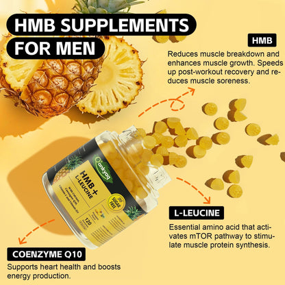 Q'ankyaq 3000mg HMB Gummies – Muscle Growth & Recovery, Vitamin D3, Sugar Free, 120 Counts