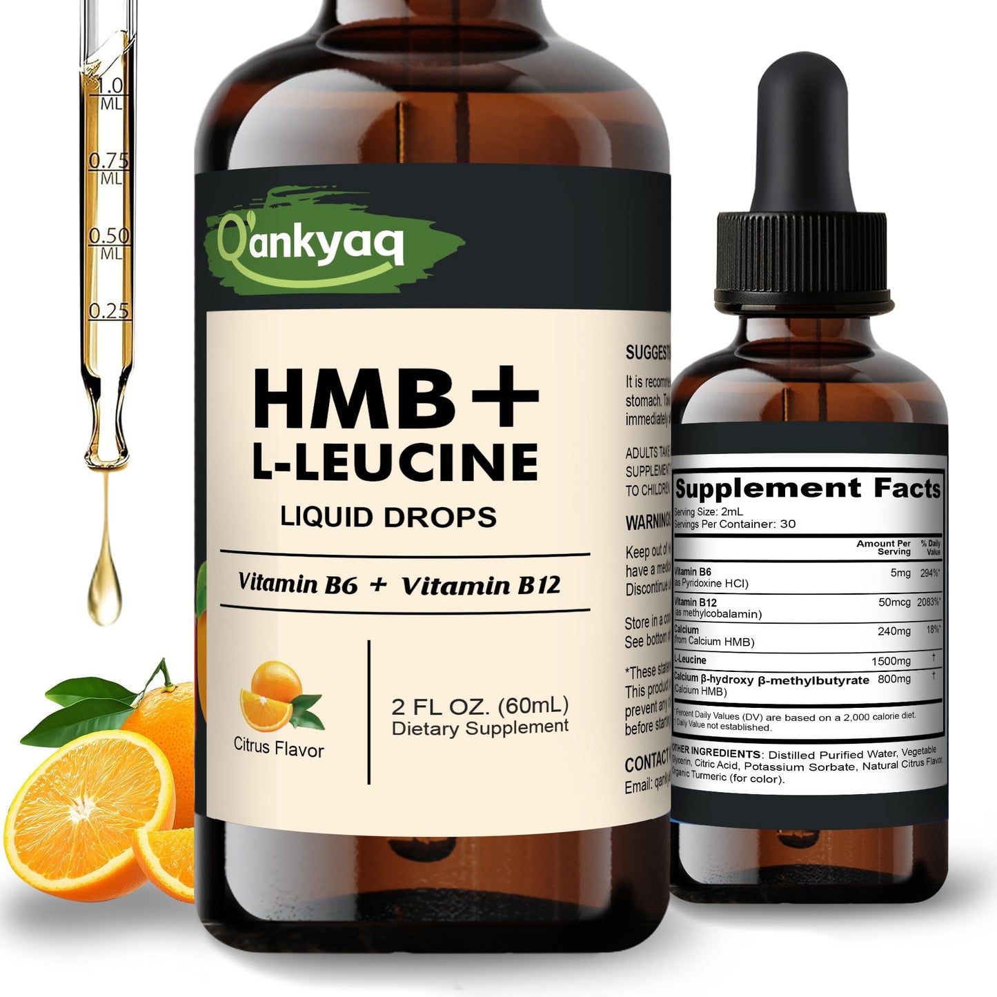 Q'ankyaq Leucine HMB Liquid Drops – Sugar Free, Vegan, 2 Fl Oz | L-Leucine HMB for Muscle Support & Recovery