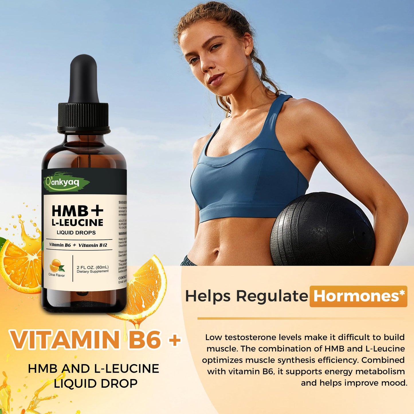 Q'ankyaq Leucine HMB Liquid Drops – Sugar Free, Vegan, 2 Fl Oz | L-Leucine HMB for Muscle Support & Recovery