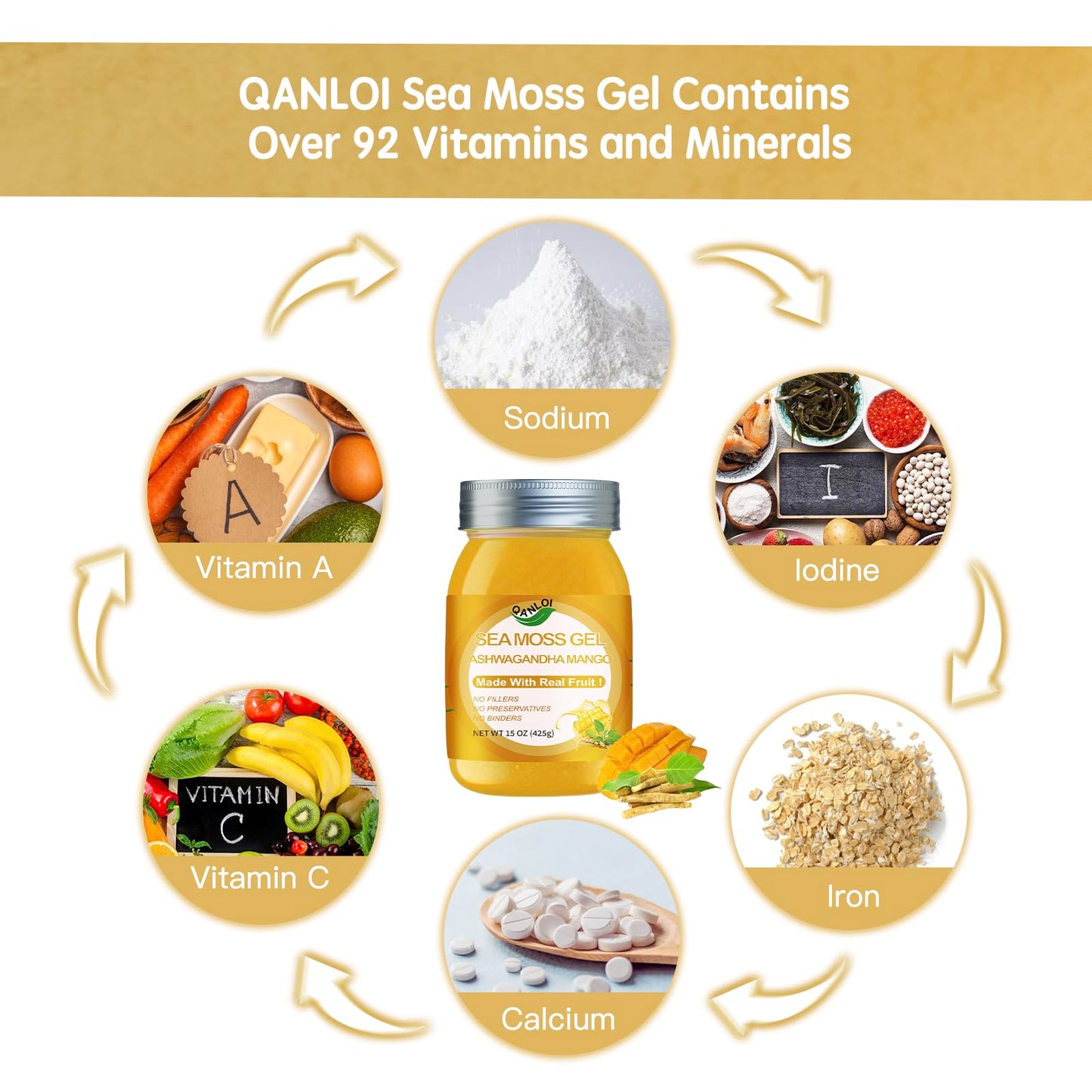 QANLOI Seamoss Gel with Irish Sea Moss - Immune Support, Ashwagandha Mango, 15oz