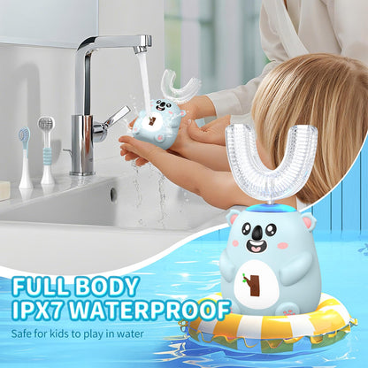 QDCYP Kids U-Shaped Electric Toothbrush | 6 Modes, 4 Brush Heads, Koala Design (Ages 2-6)