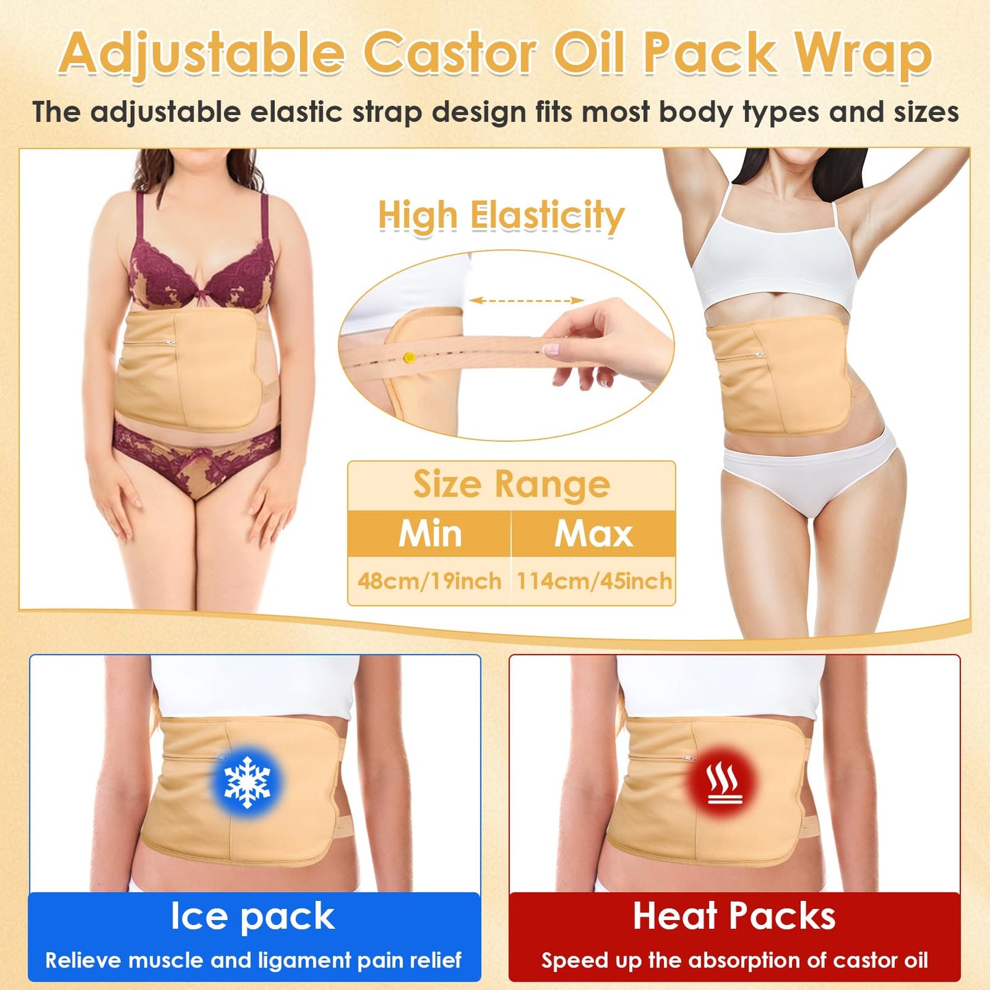 Qinzave 17Pcs Castor Oil Pack Wrap – Reusable Full-Body Kit for Detox