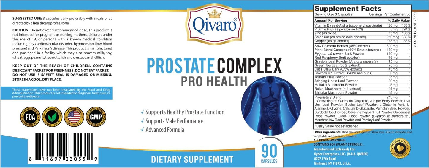 Qivaro Prostate Complex for Men – Prostate Health Supplement (90 Capsules) – Non-GMO, Gluten Free