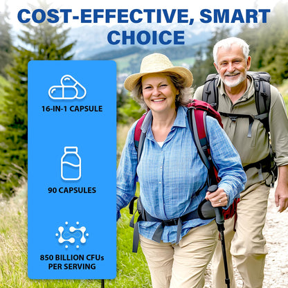 QIVERNAMY Probiotics for Men 50+ — 850B CFU, CoQ10, 360 Caps, 1800mg Prebiotic Fiber
