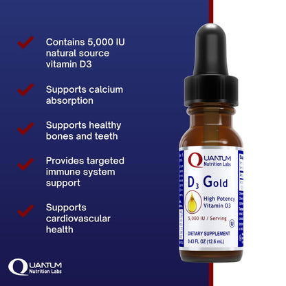 QNL D3 Gold Vitamin D Liquid Drops – Bone Strength, Immune & Cardiovascular Support | 0.43 fl oz (Pack of 2)