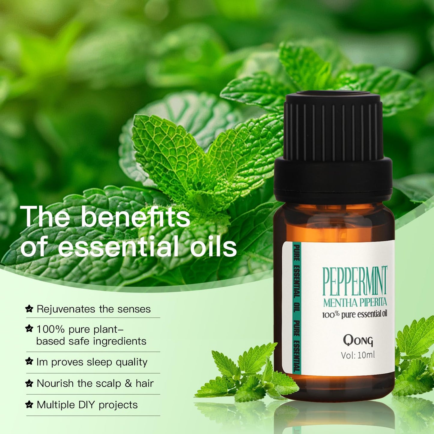 QONG Peppermint Essential Oil Blend – Organic Mint Oil for Hair Growth & Diffusers (10ml)