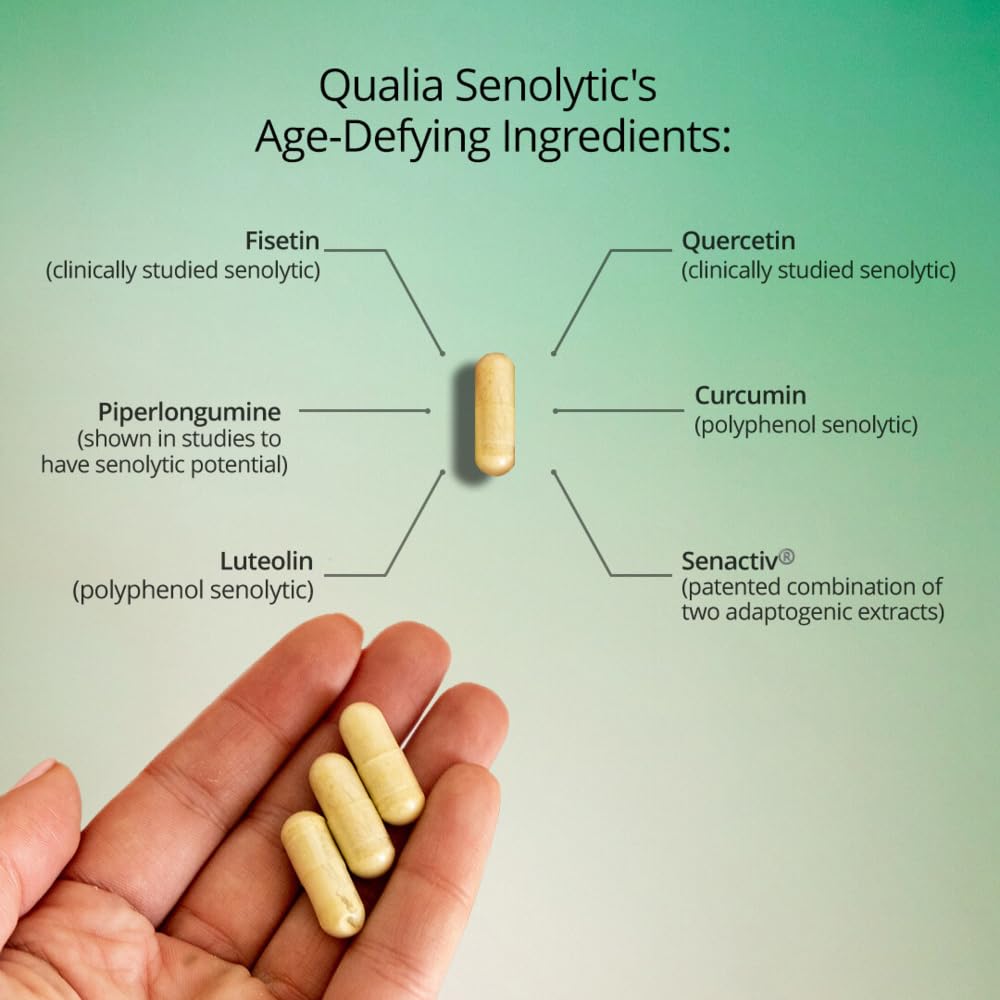 QUALIA LIFE SCIENCES Senolytic Supplement – Fisetin, Quercetin & Piperlongumine for Aging Support | 1 Month Supply