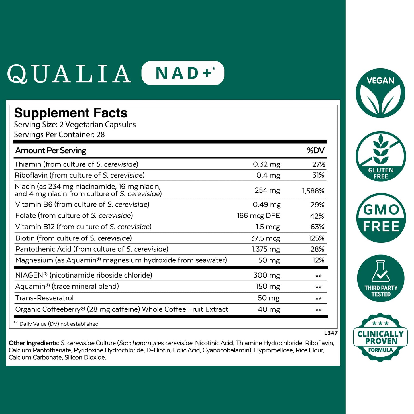 Qualia NAD Supplement — Clinically Boost NAD+ Up to 67% | Niagen, Niacin & Niacinamide | 1 Month Supply
