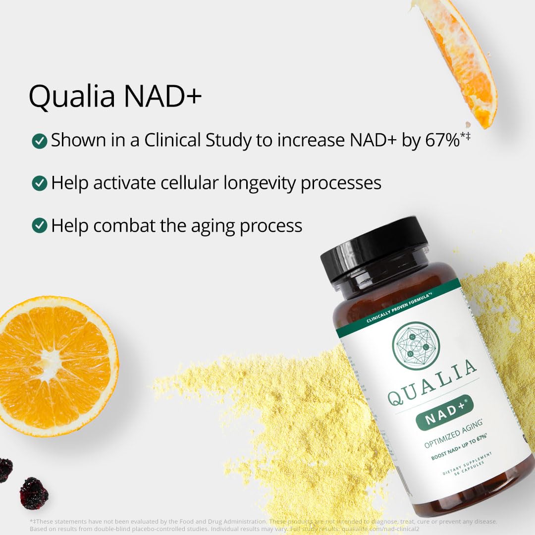 Qualia NAD Supplement — Clinically Boost NAD+ Up to 67% | Niagen, Niacin & Niacinamide | 1 Month Supply