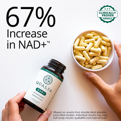 Qualia NAD Supplement — Clinically Boost NAD+ Up to 67% | Niagen, Niacin & Niacinamide | 1 Month Supply
