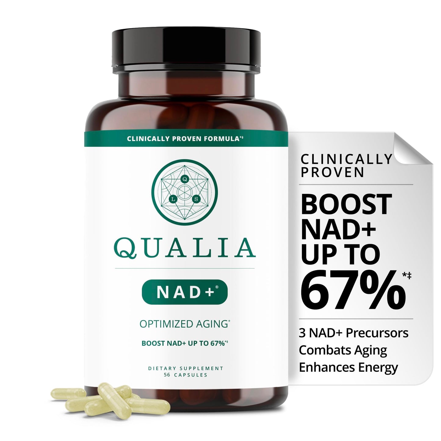 Qualia NAD Supplement — Clinically Boost NAD+ Up to 67% | Niagen, Niacin & Niacinamide | 1 Month Supply