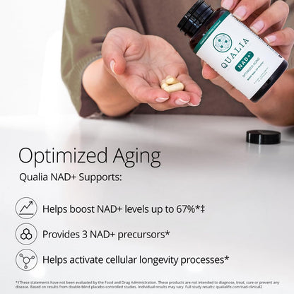Qualia NAD Supplement — Clinically Boost NAD+ Up to 67% | Niagen, Niacin & Niacinamide | 1 Month Supply