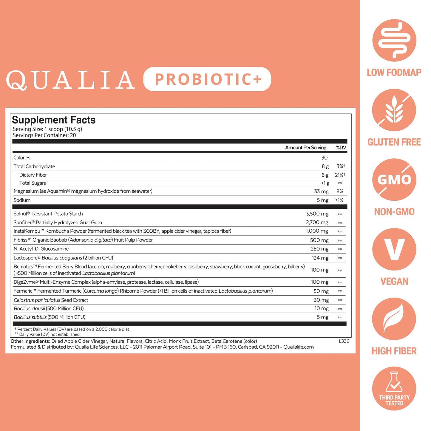 Qualia Probiotic – 28-Component Synbiotic for Gut Health (1 Month Supply)