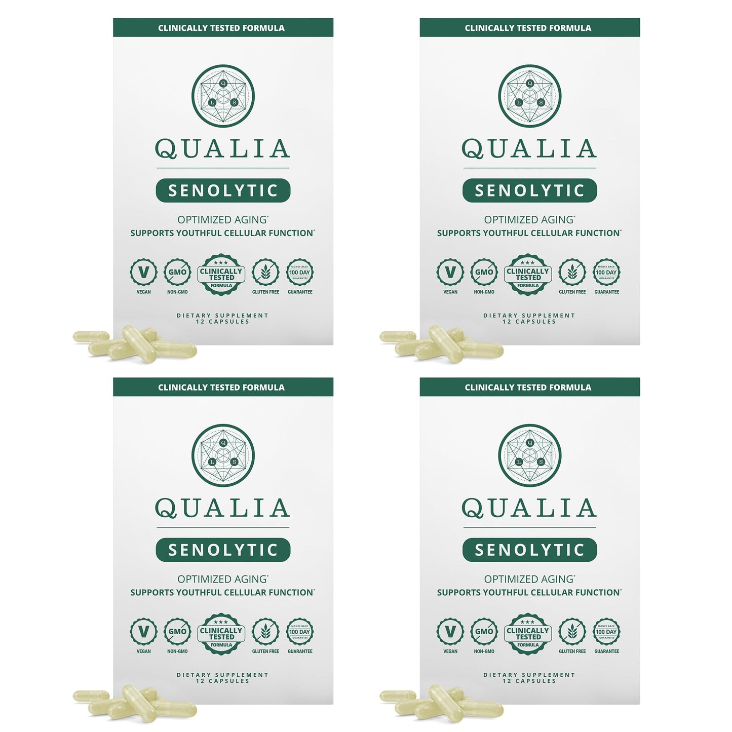 Qualia Senolytic Ultimate Formula for Enhanced Cell Repair & Rejuvenation — 2-Day Aging & Longevity Support (Pack of 4) | QUALIA LIFE SCIENCES