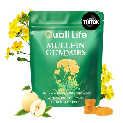 QualiLife Mullein Gummies for Lungs – 2000mg Mullein Leaf Extract | Pear Flavor