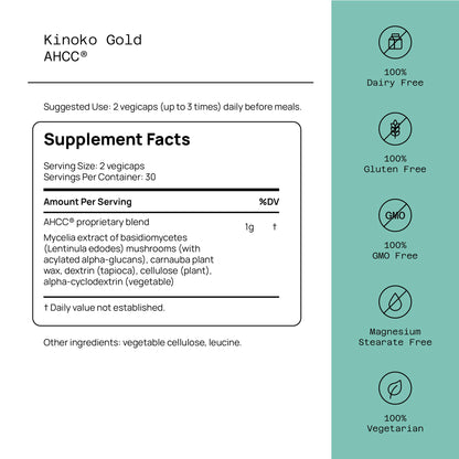 Quality of Life Kinoko Gold AHCC – 500 mg Capsule, Immune Support, 60 Veg Capsules