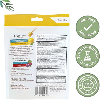 Quantum Health Organic Cough Relief Lozenges – Meyer Lemon & Honey, 18 Count