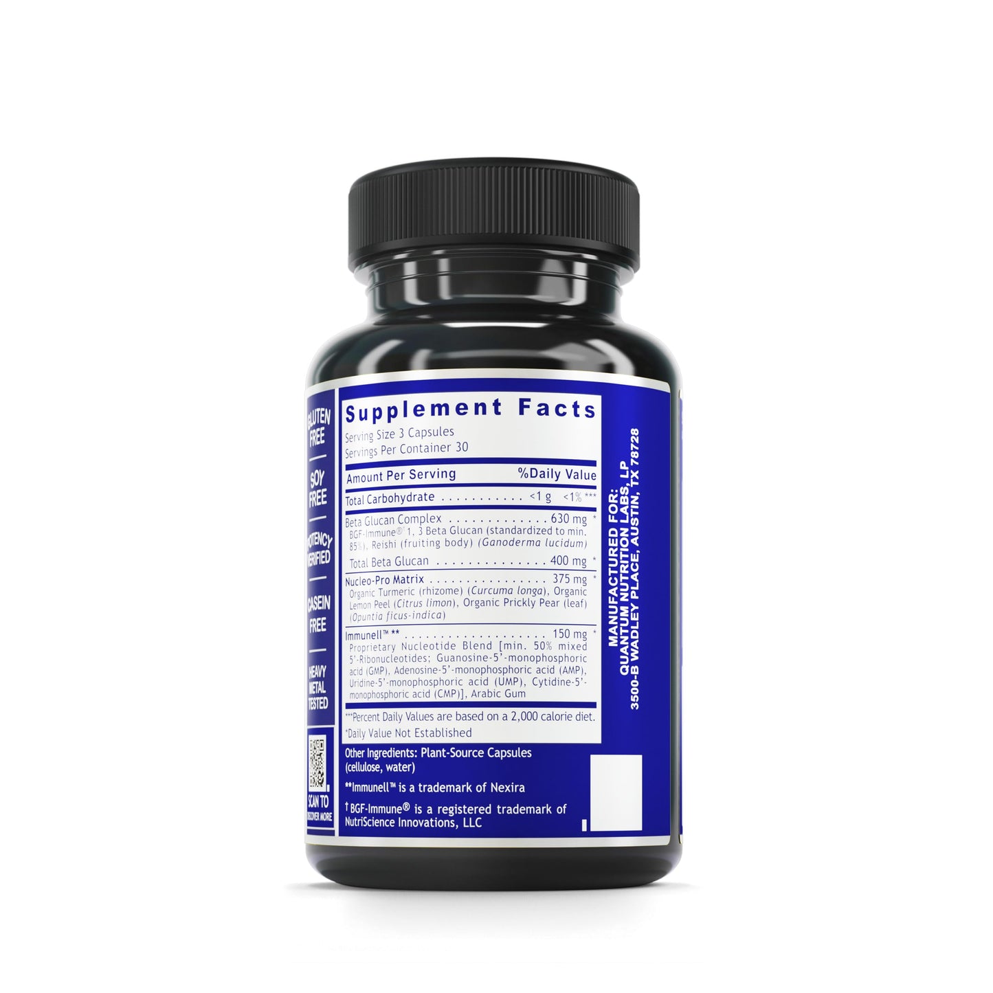 Quantum Nucleotide Complex Beta Glucan Immune Support - 400 mg 1,3 Beta-Glucan per Serving | 90 Vegetarian Capsules | Quantum Nutrition Labs