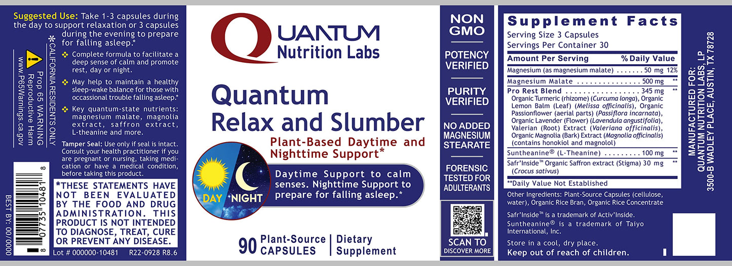 Quantum Relax and Slumber - Sleep Support with Magnesium Malate & L-Theanine (90 Capsules)