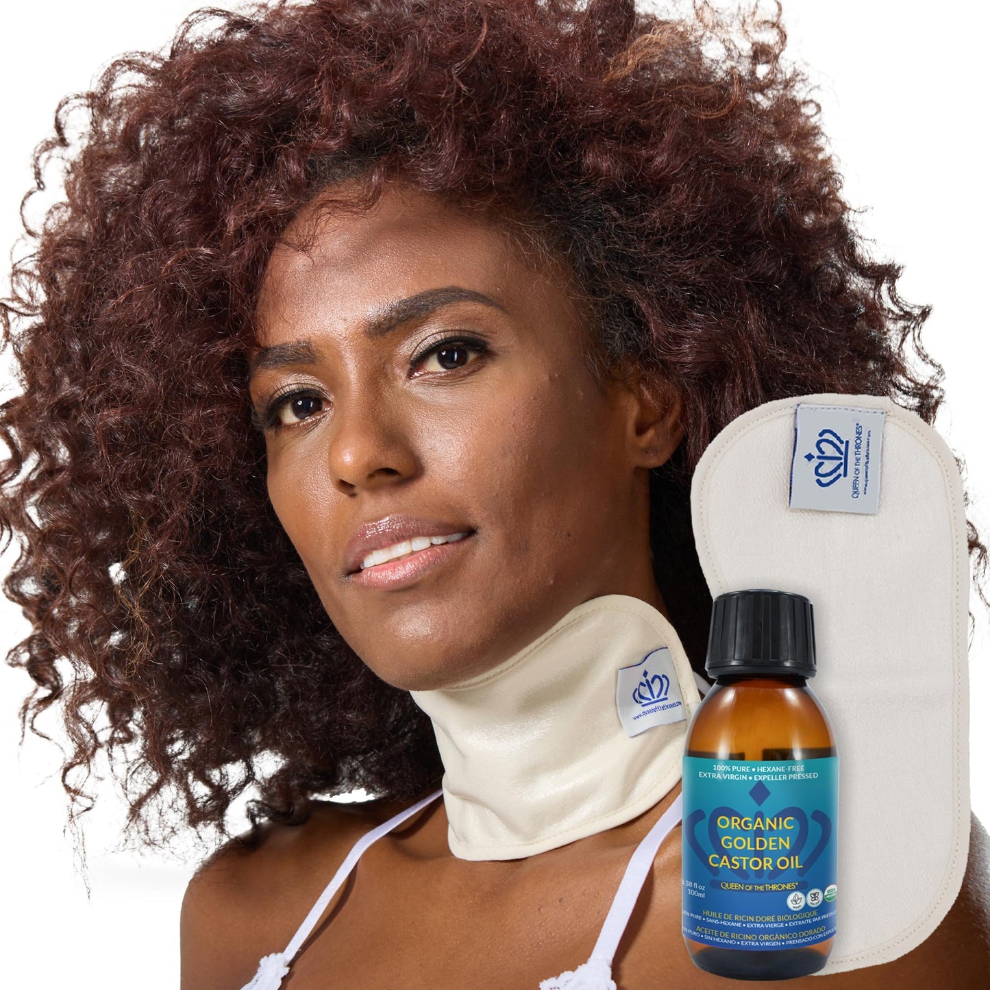 QUEEN OF THE THRONES Castor Oil Pack for Neck – Reusable, Organic Cotton Flannel, Castor Oil Included