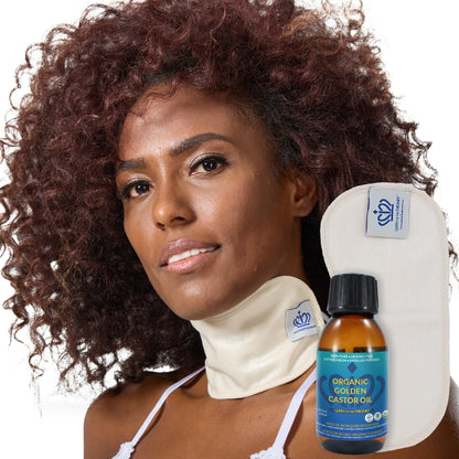 QUEEN OF THE THRONES Castor Oil Pack for Neck – Reusable, Organic Cotton Flannel, Castor Oil Included
