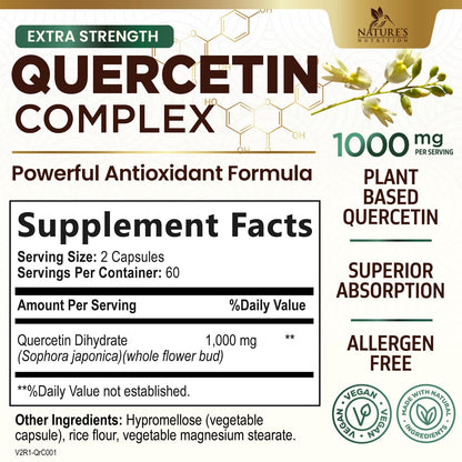 Quercetin Supplement 1000mg - Extra Strength Plant-Based Bioflavonoids for Immune & Respiratory Support