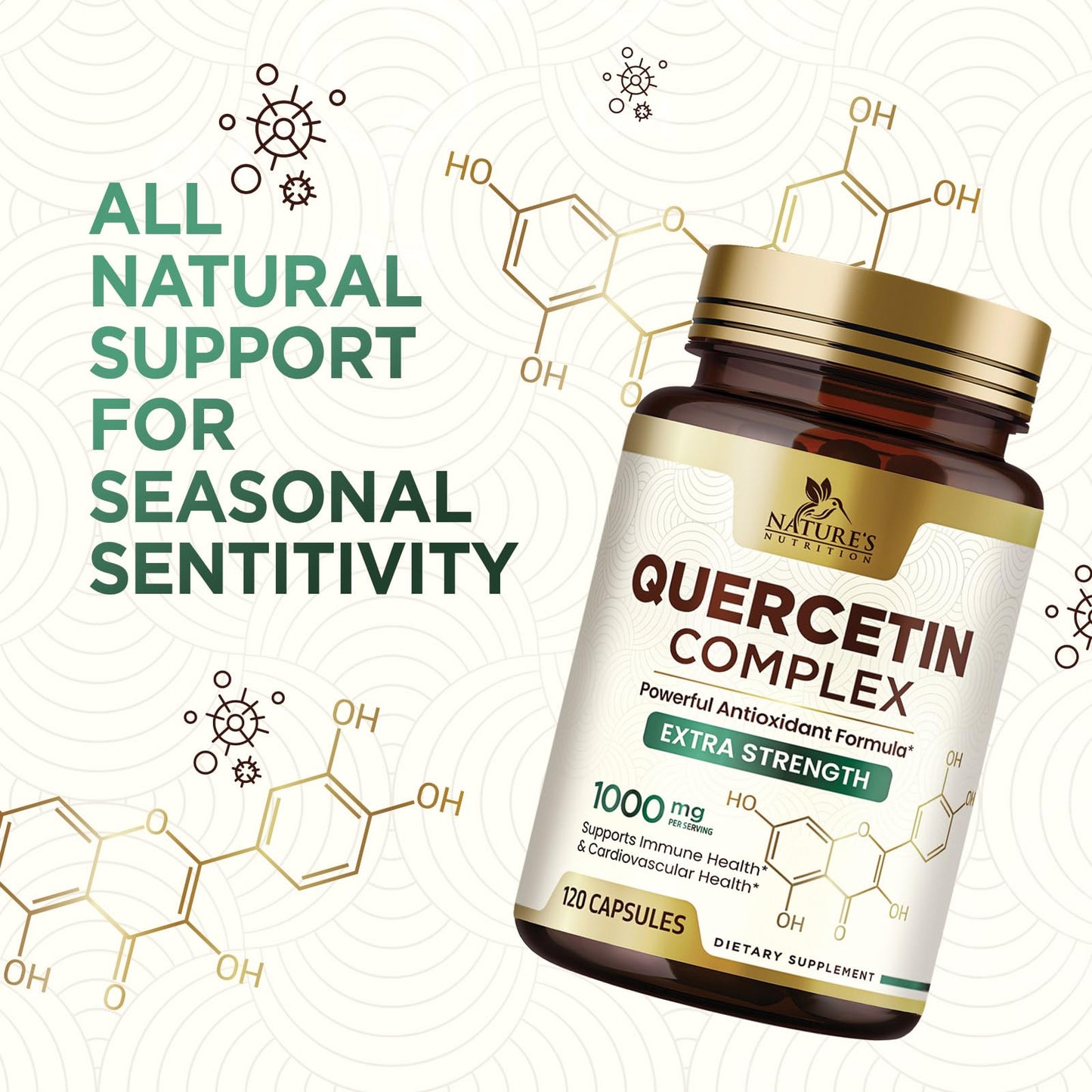 Quercetin Supplement 1000mg - Extra Strength Plant-Based Bioflavonoids for Immune & Respiratory Support