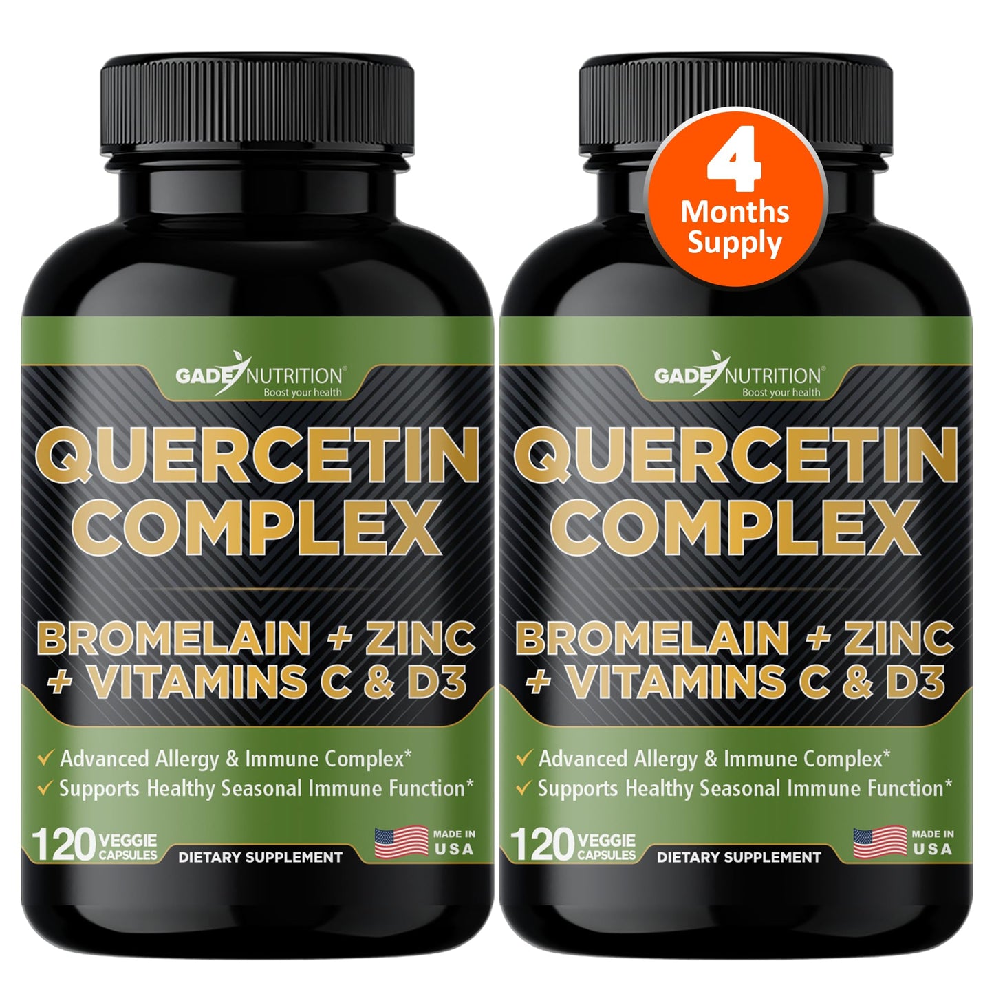 Gade Nutrition Quercetin 500mg with Bromelain, Vitamin C & Zinc - Made in USA