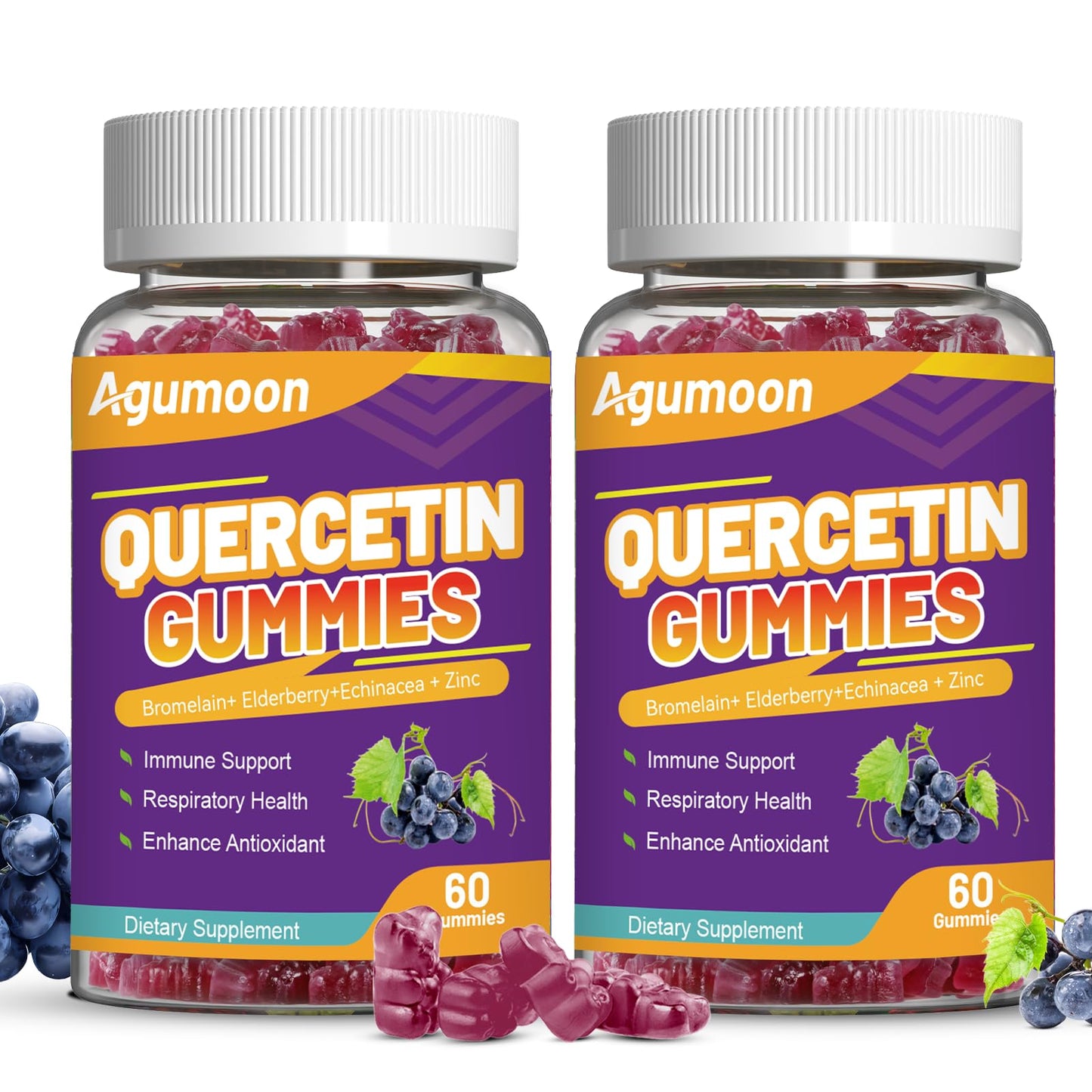 2 Pack Quercetin Gummies 1000mg with Bromelain, Zinc & Elderberry – Vegan Immune Support, 120 Count