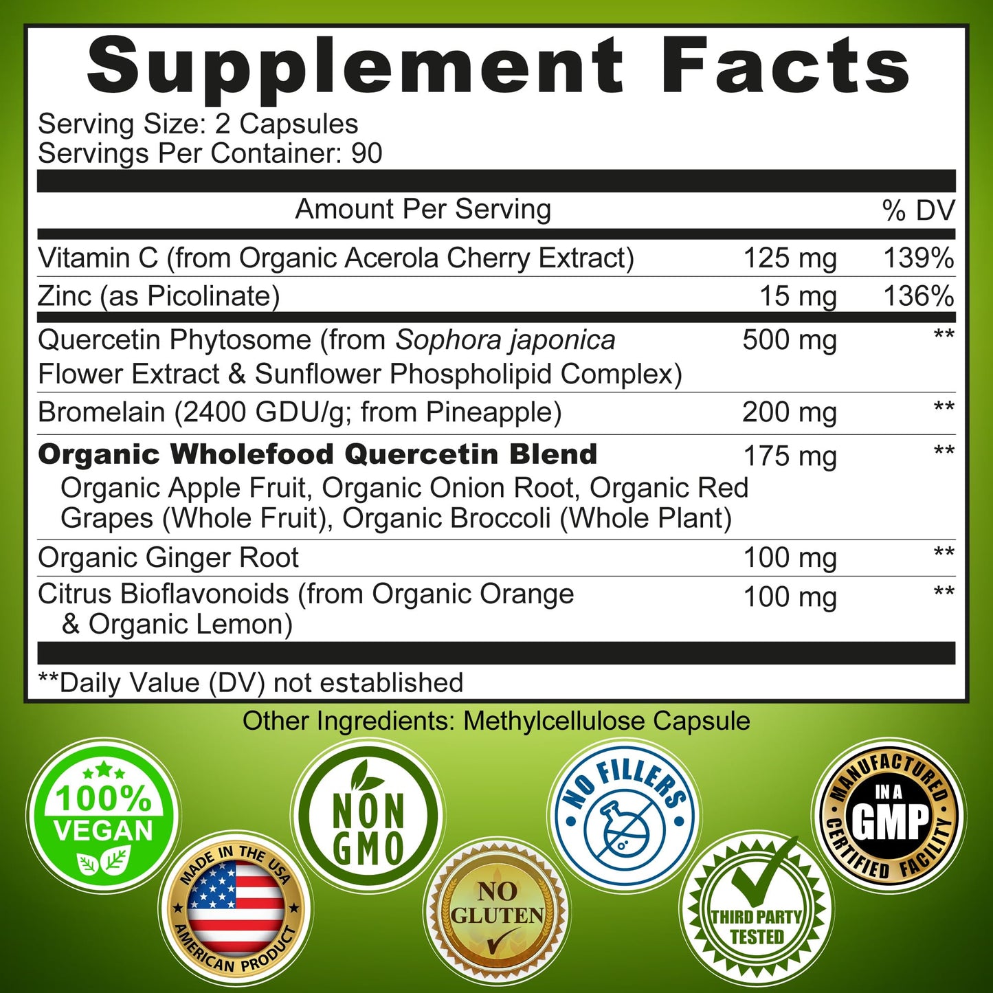 SUPPLEMENTS STUDIO Quercetin with Bromelain, Vitamin C & Zinc – 1215mg per Serving