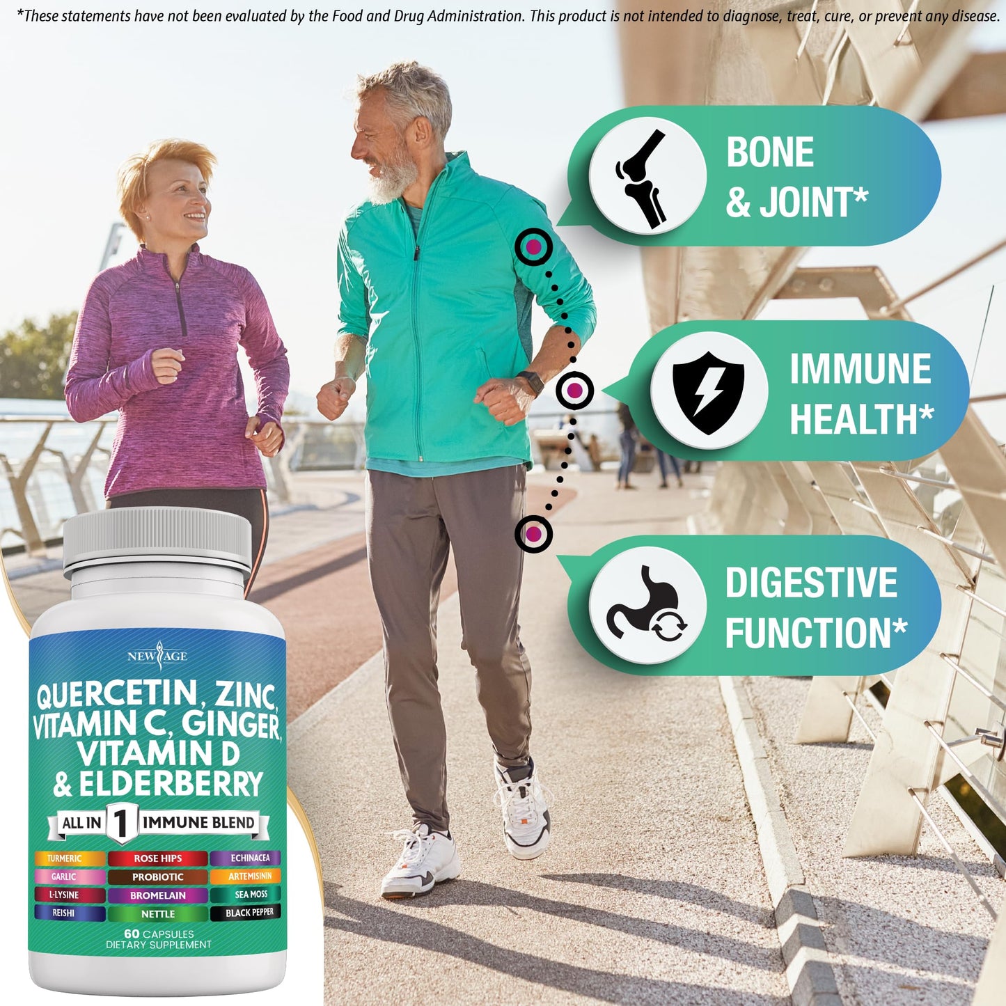 NEW AGE Quercetin Zinc Vitamin C Bromelain Elderberry — 180 Count Immune Support Formula