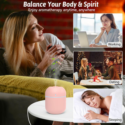 220ml Mini Essential Oil Diffuser for Desk - Pink | Auto-Off, Night Light, Quiet Humidifier