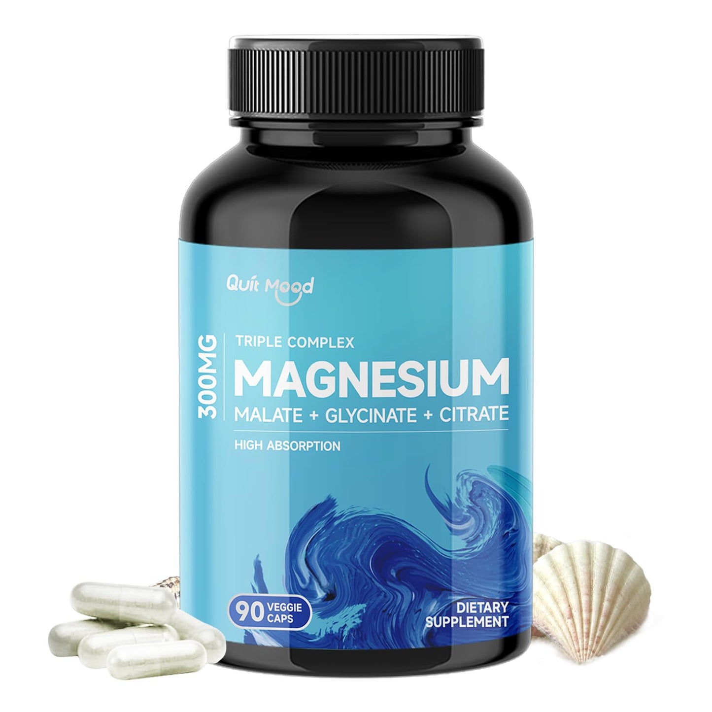 Quitmood Triple Magnesium Complex | 300mg of Magnesium Glycinate, Malate, & Citrate for Muscles, Nerves, & Energy | High Absorption | Vegan, Non-GMO | 90 Capsules