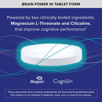 Qunol Brain Health Memory Plus | Magnesium L-Threonate & Cognizin Citicoline for Memory, Focus & Productivity (60 Count)