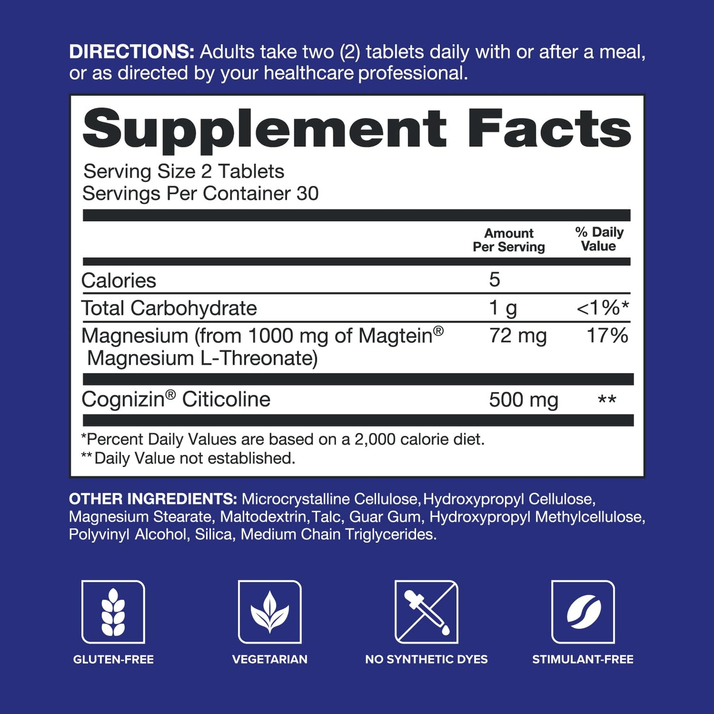 Qunol Brain Health Memory Plus | Magnesium L-Threonate & Cognizin Citicoline for Memory, Focus & Productivity (60 Count)