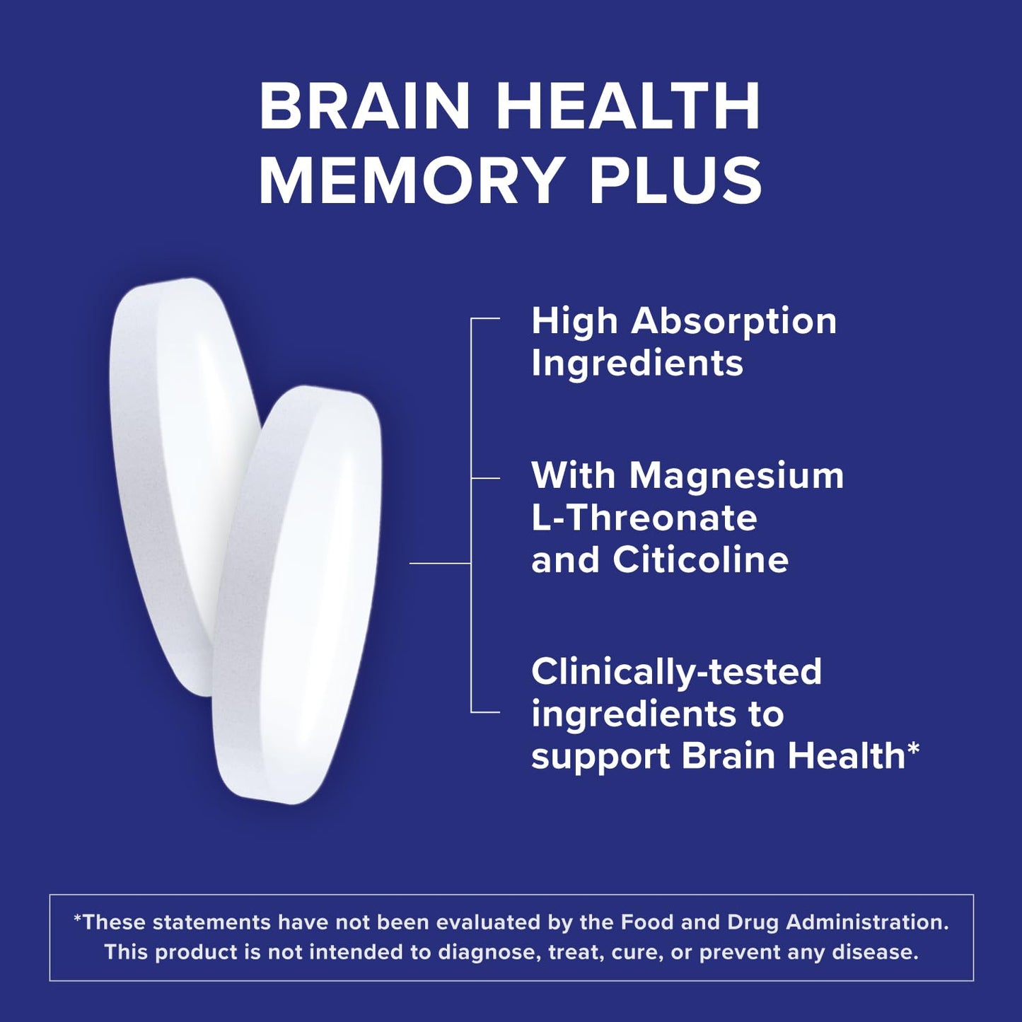 Qunol Brain Health Memory Plus | Magnesium L-Threonate & Cognizin Citicoline for Memory, Focus & Productivity (60 Count)