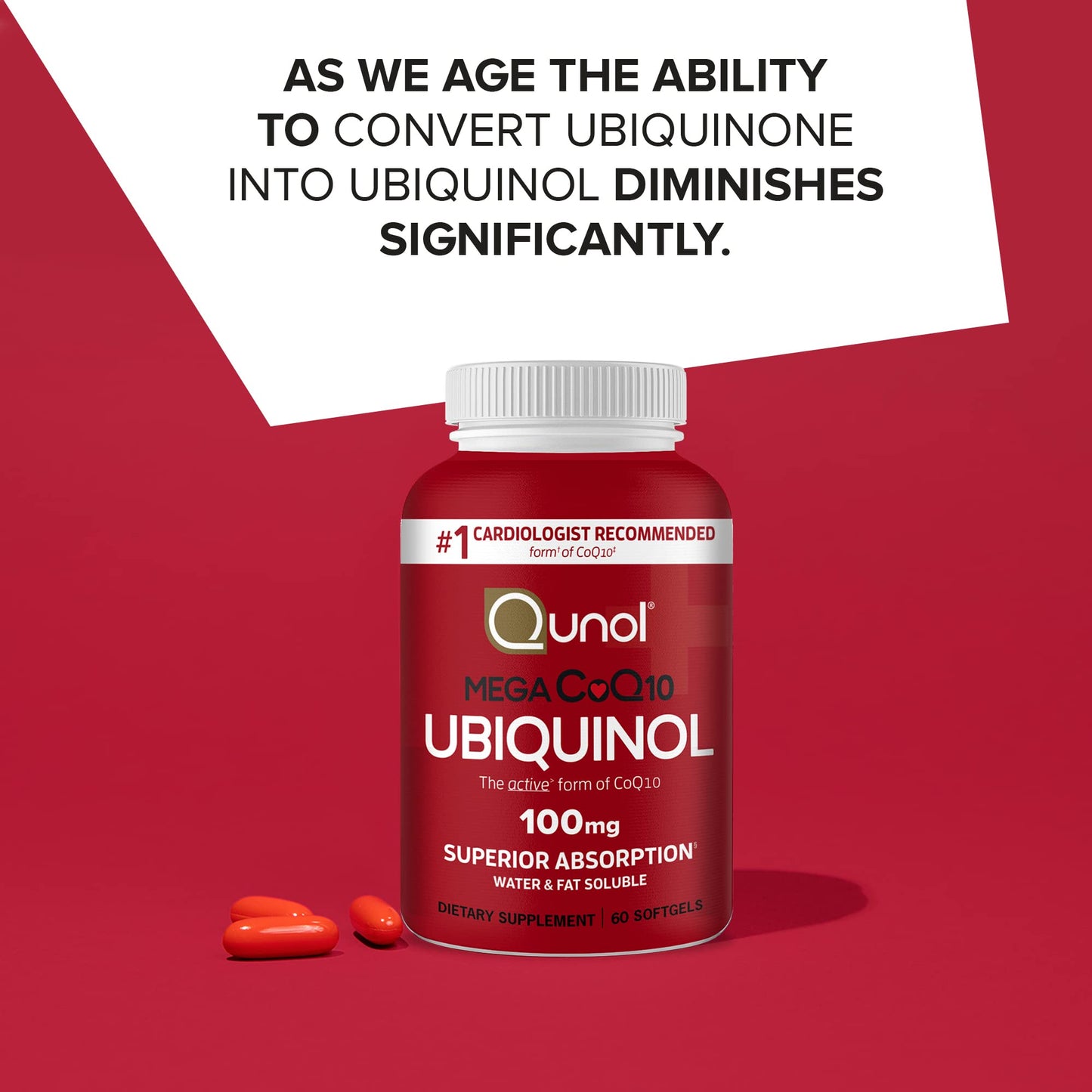 Qunol Mega Ubiquinol CoQ10 100mg – Superior Absorption, Water & Fat-Soluble CoQ10 | 60 Softgels (Pack of 2)