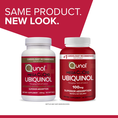 Qunol Mega Ubiquinol CoQ10 100mg – Superior Absorption, Water & Fat-Soluble CoQ10 | 60 Softgels (Pack of 2)
