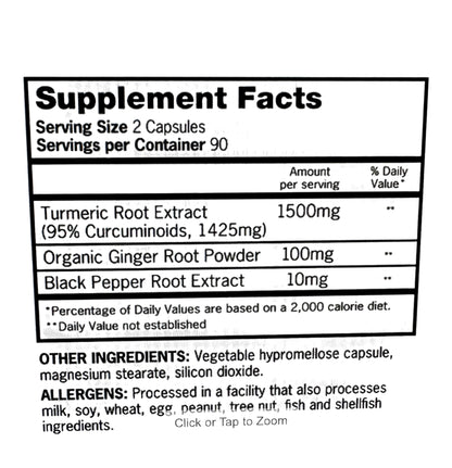 Qunol Turmeric Curcumin 1500mg with Black Pepper & Ginger – 180 Veg Capsules