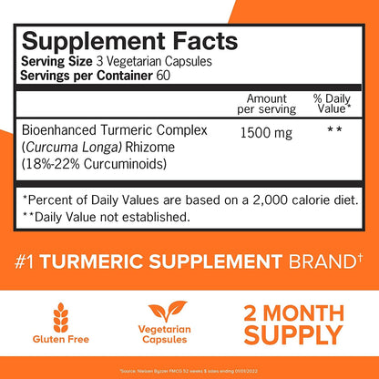 Qunol Turmeric Curcumin 1500mg | Ultra High Absorption | Joint Support | 180 Count (2-Month Supply)