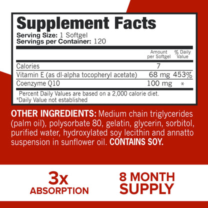 Qunol Ultra CoQ10 100mg | 3x Better Absorption | Water & Fat-Soluble CoQ10 | 240 Softgels