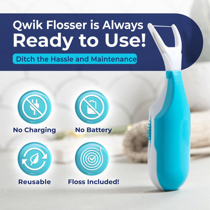 QWIK Automatic Dental Flosser – Click-to-Use, Refillable, Travel-Ready (Light Blue)
