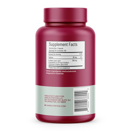 HMS Nutrition Stabilized R-Lipoic Acid 300mg – 120 Capsules, Vegan & NSF Certified